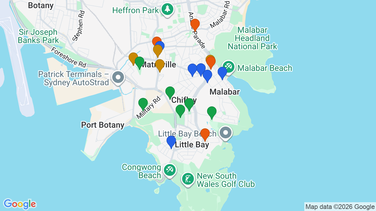 Map of Chifley showing nearby schools, parks, transport and shops