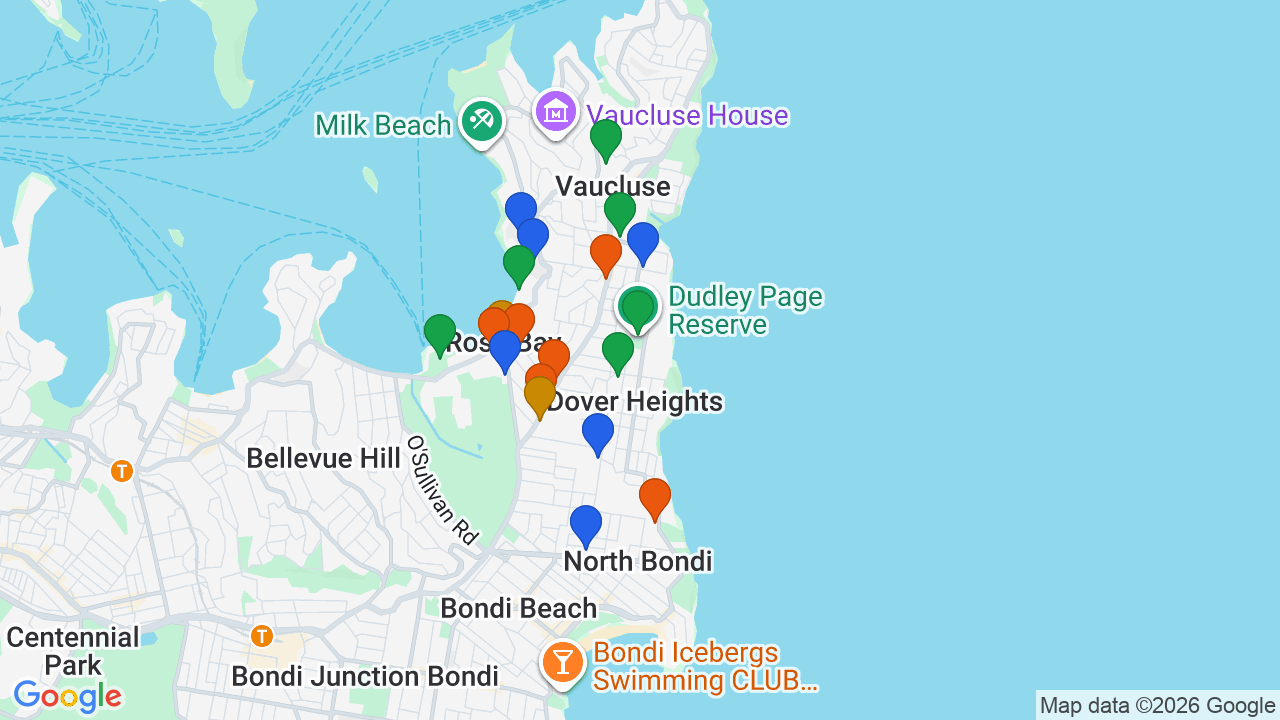 Map of Dover Heights showing nearby schools, parks, transport and shops