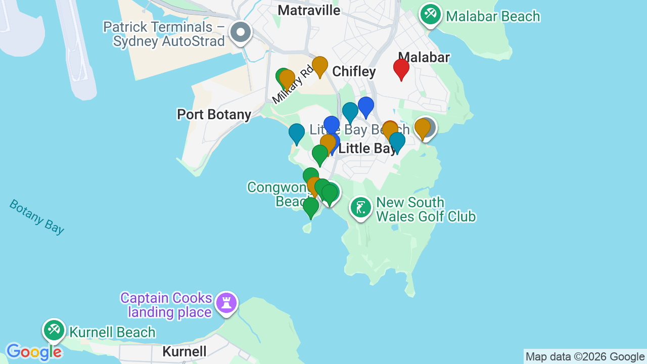 Map of La Perouse showing nearby schools, parks, transport and shops