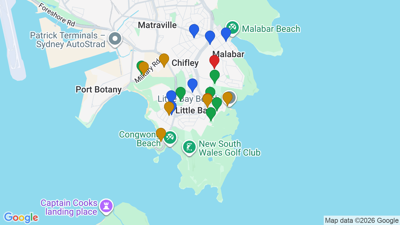 Map of Little Bay showing nearby schools, parks, transport and shops