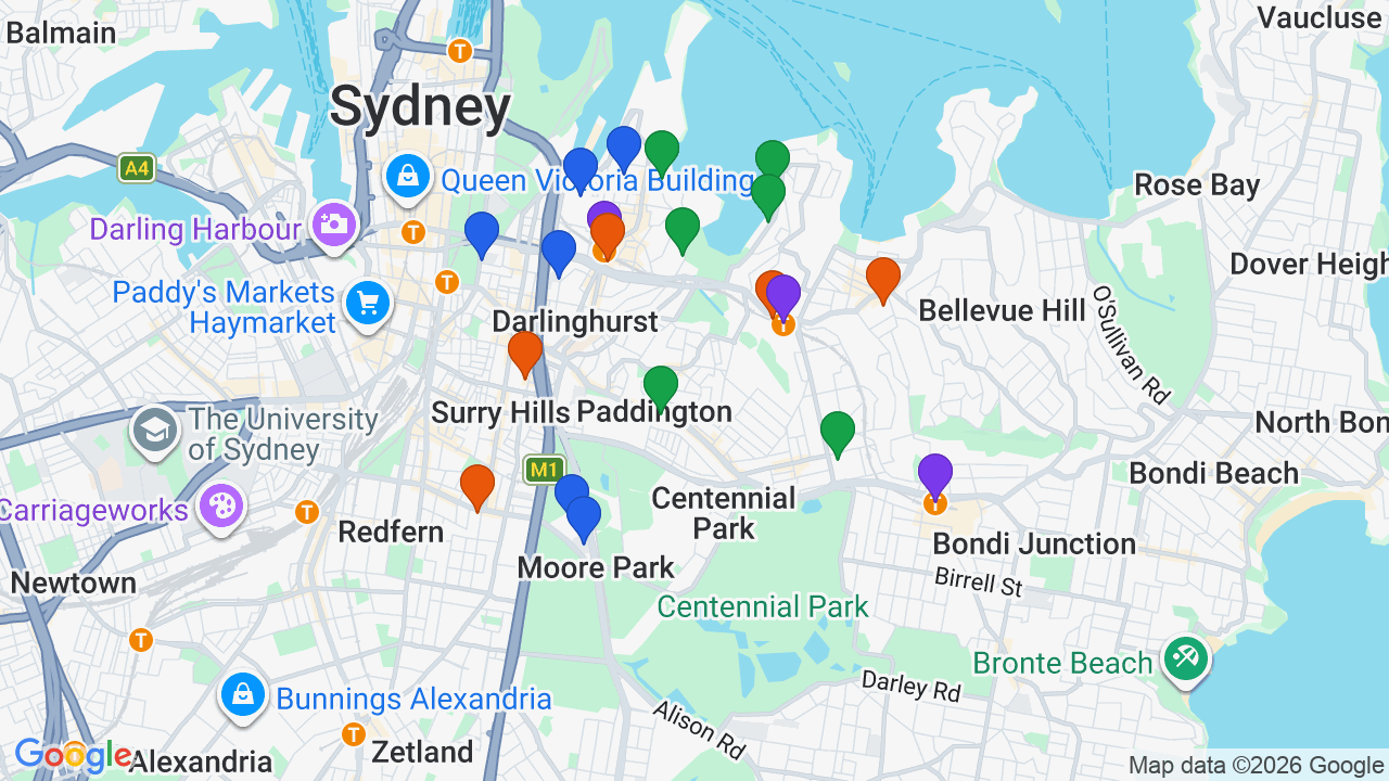 Map of Paddington showing nearby schools, parks, transport and shops