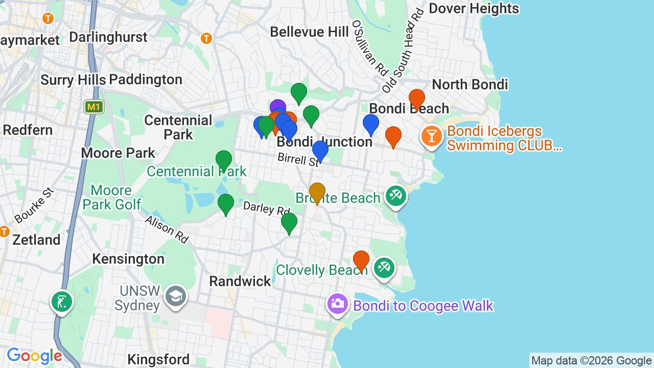 Map of Waverley showing nearby schools, parks, transport and shops